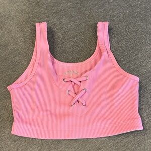 Year of Ours Pink Ribbed Lace-Up Sports Bra